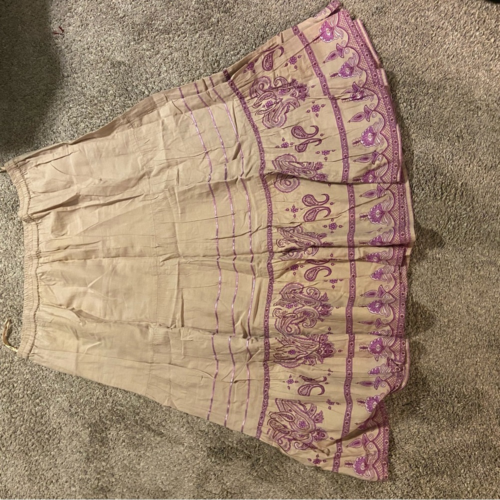 MKM Designs Beige Midi Skirt with Purple Embroidered Hem